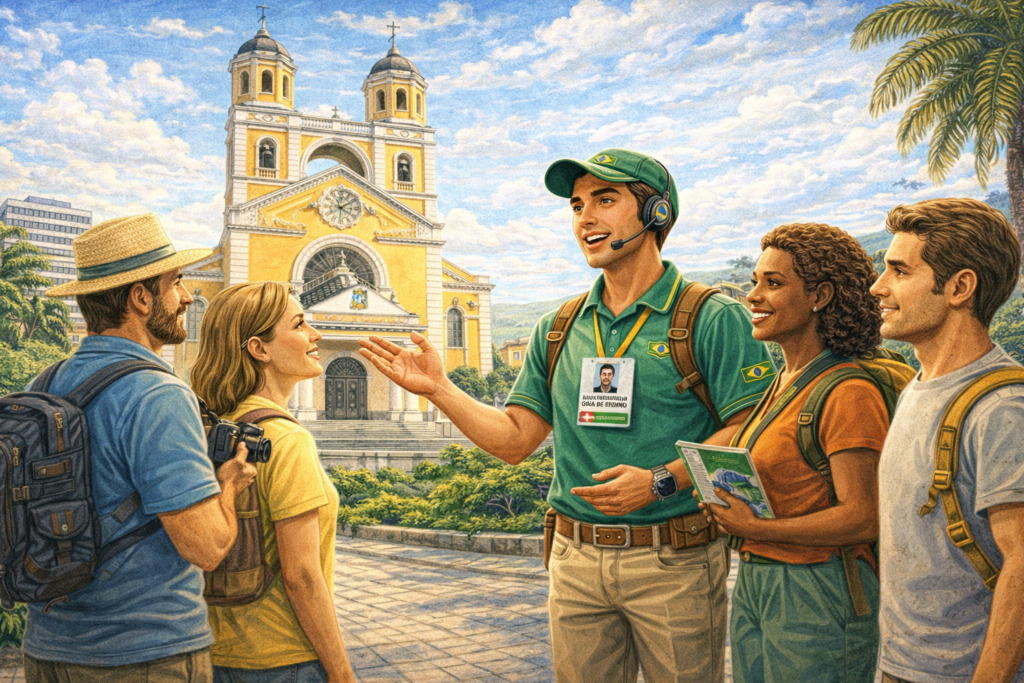 Guia de Turismo Regional realizando um Walking Tour pelo Centro Histórico