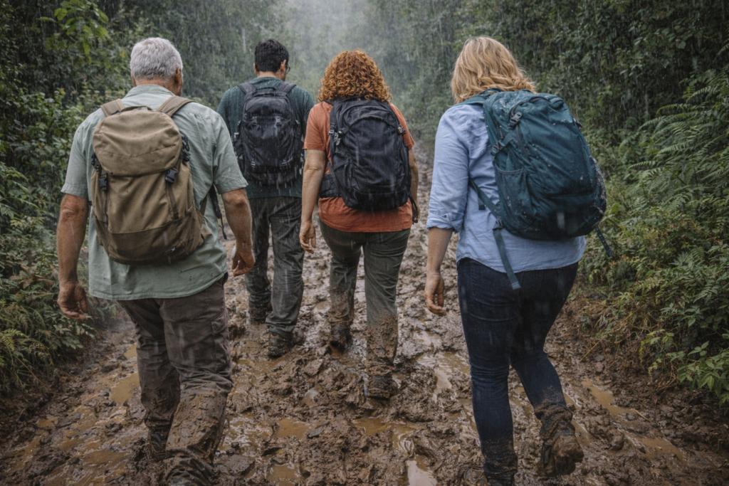 Caminhada na Trilha em dia de Chuva com Guia de Turismo