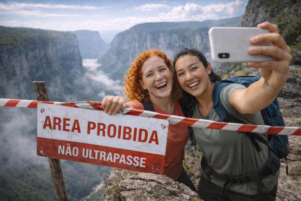 Turistas em atitude de risco